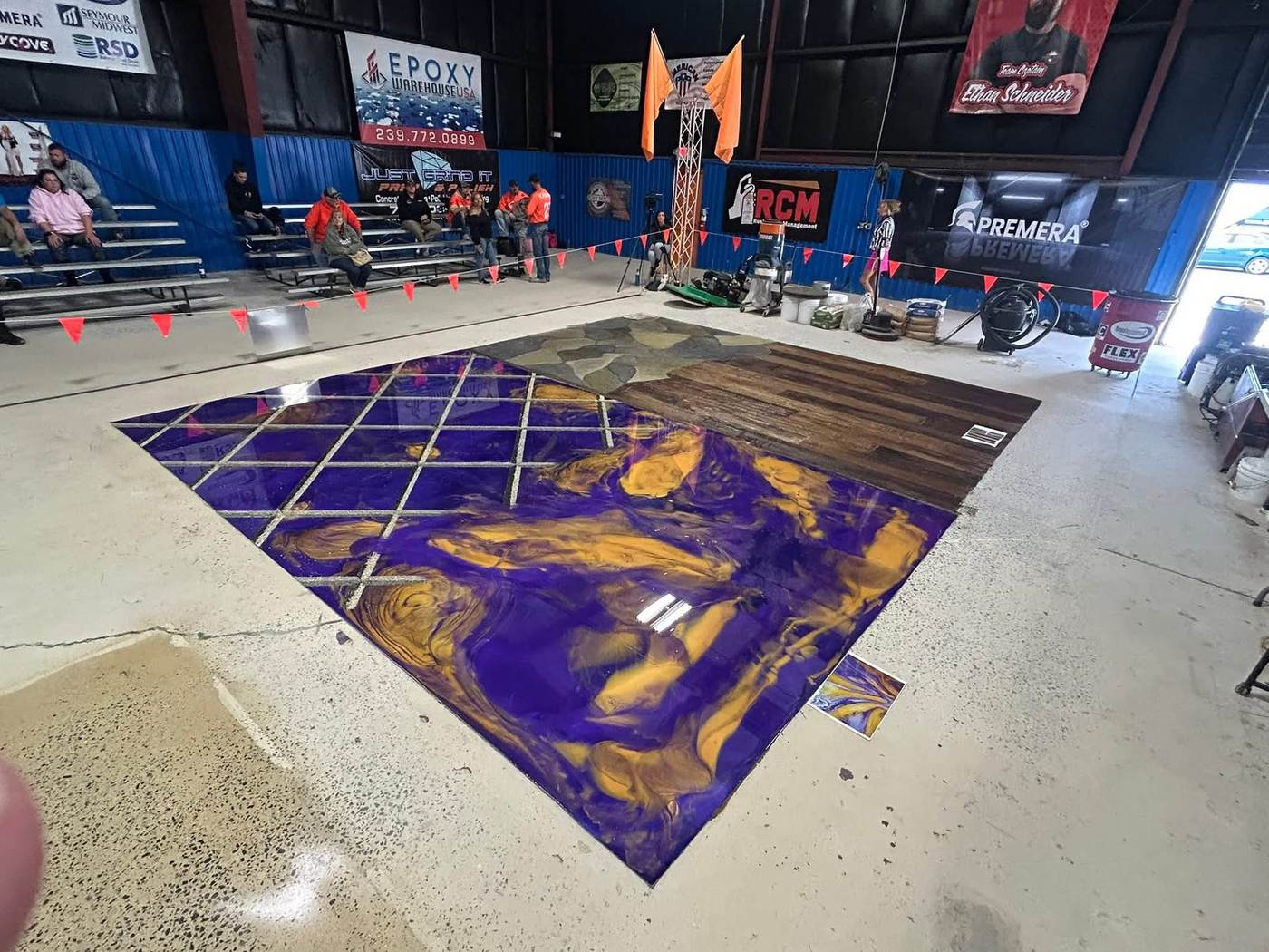 Purple and gold metallic epoxy floor