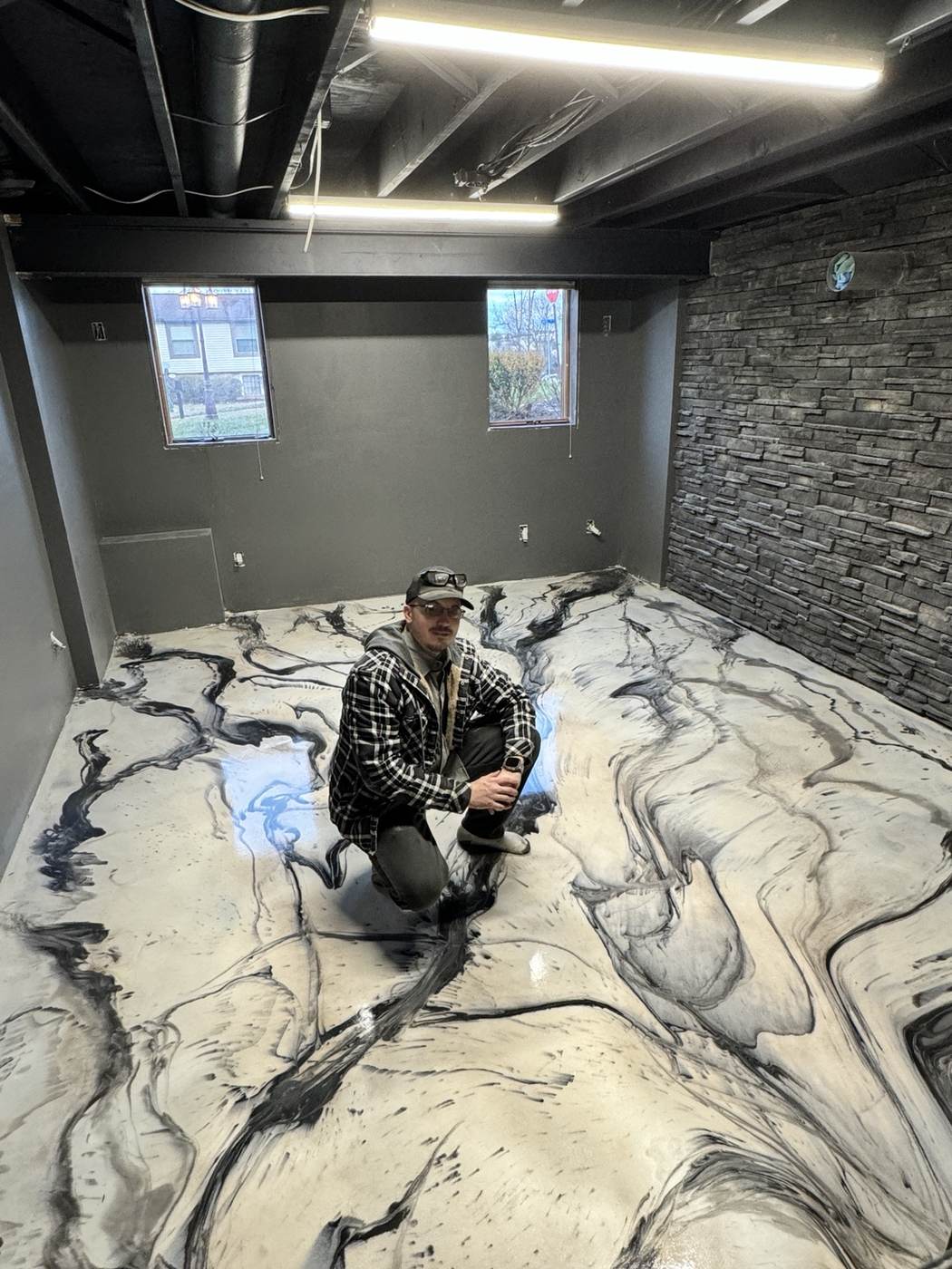 White and black metallic epoxy floor