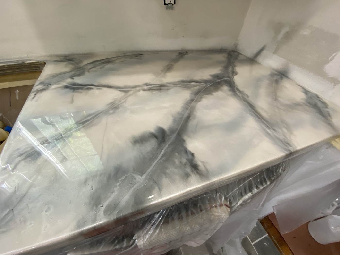White and gray decorative resin countertop