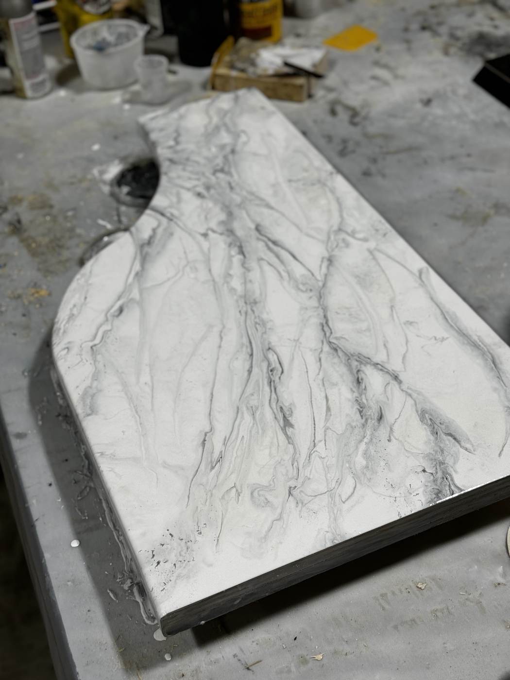 White marble look resin surface